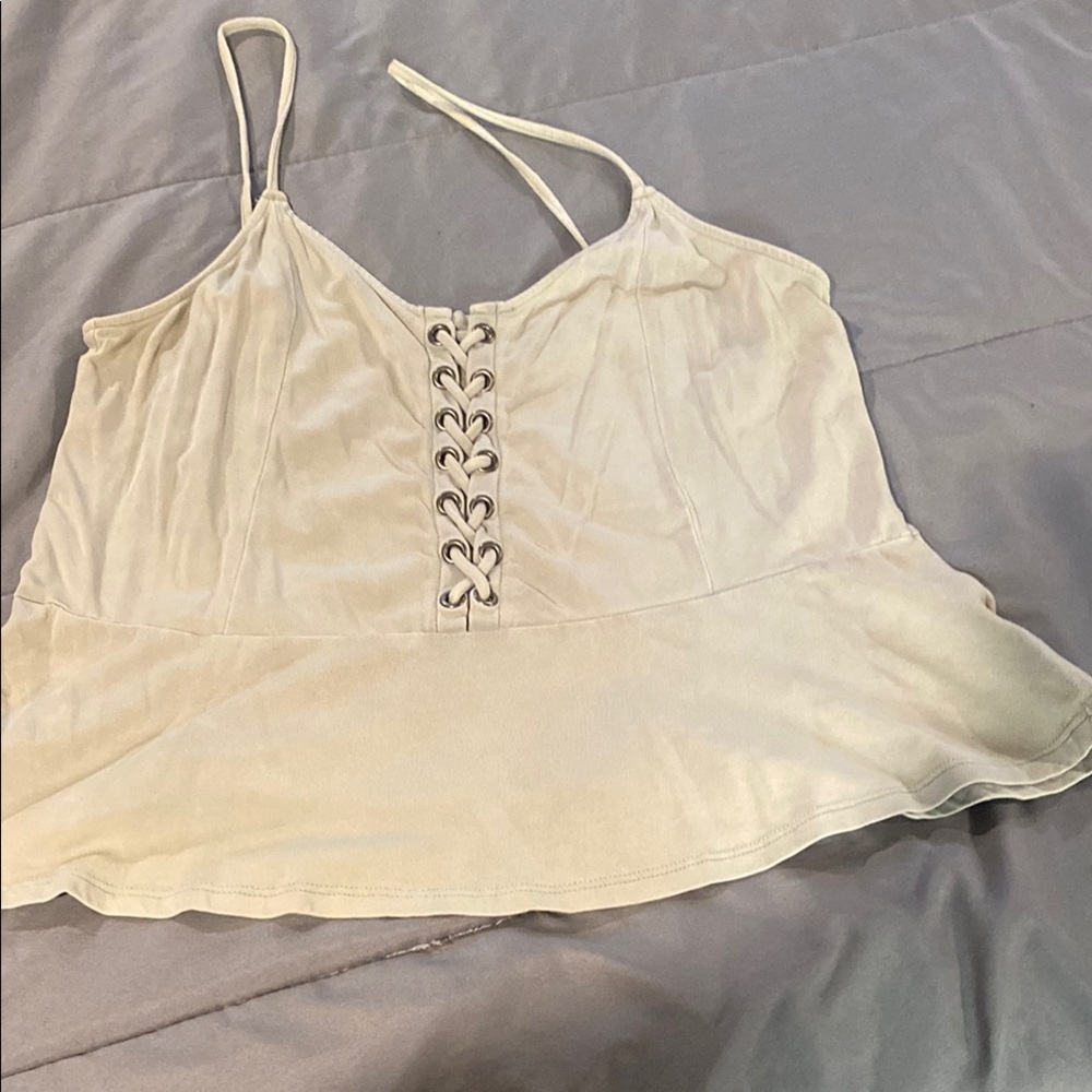 Women's Cream Lace-Up Top